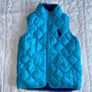 Ralph Lauren Girls Blue Quilted Puffer Vest with Purple Lining